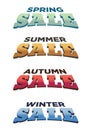 Four typography designs of seasonal sale of spring, summer, autumn and winter