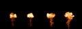 Four various flaming mushroom burstings, isolated - object 3D rendering