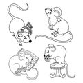 Four vector cute outlined mice set on white background Royalty Free Stock Photo