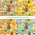 Four Vector Flat Happy Easter Seamless Patterns Set Royalty Free Stock Photo