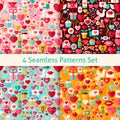 Four Vector Flat Valentine Day Seamless Patterns Set Royalty Free Stock Photo