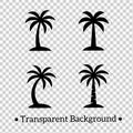 4 Vector illustrations, coconut tree silhouettes, transparent background PNG Royalty Free Stock Photo