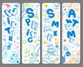 Four vertical seasonal doodle banners