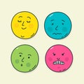 Four very popular emoticons. Vector. Illustrations of emotional states. Icons for website and labels. Kawaii Emoji. Chubby faces i Royalty Free Stock Photo