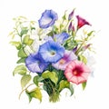 Morning Glory Bouquet Watercolor Print - Realistic Botanical Art