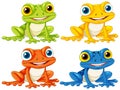 Four frogs smiling in different colors body and eye