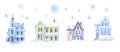 Four Victorian houses - blue, pink, yellow and green. Royalty Free Stock Photo