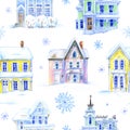 Four Victorian houses Seamless pattern Royalty Free Stock Photo