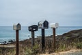 Four vintage mailboxes with great view