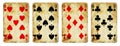 Four Vintage Playing Cards Isolated on White