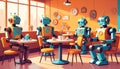 Four vintage robots enjoy a cafe Royalty Free Stock Photo