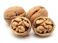 Four walnut halves isolated on white background Royalty Free Stock Photo
