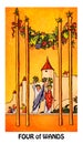 Four of Wands Tarot Card  Stability Prosperity Success Homecoming Reunions Welcome Celebrations Parties Royalty Free Stock Photo