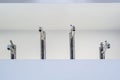 Four water taps against a white wall. Royalty Free Stock Photo