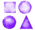 Four watercolor figures square, circle, rectangle; triangle on white