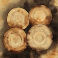 Four Weathered Brown Circles on Dark Background