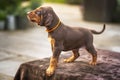 Four week old Sprizsla puppy - looking away, brown and tan colour Vizsla with orange collar