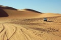 Four wheel drive car in Ubari Sand Sea, Libya Royalty Free Stock Photo