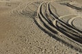 Four wheel drive tracks in sand with copy space Royalty Free Stock Photo