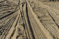 Four wheel drive tracks in soft sand closeup Royalty Free Stock Photo