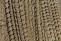 Four wheel drive tracks in sand textured background Royalty Free Stock Photo