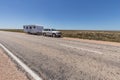 Four wheel drive vehicle and large caravan parked