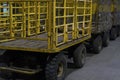 Four - wheel trailer on the railway platform.