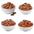 Four White Bowls Filled with Pecan Nuts Royalty Free Stock Photo