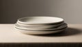Of four white ceramic plates is arranged neatly on a beige tablecloth Royalty Free Stock Photo