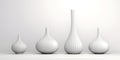 Four White ceramic vase of various sizes, Placed on White Background