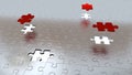 Four White Holes in Puzzle Pieces floor with Three Red Pieces above all other Royalty Free Stock Photo