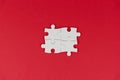 Four white missing peace of puzzle jigsaw on red background. Business concept. Finish what you start. Team work and partnership. Royalty Free Stock Photo