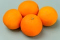Four whole Oranges on a plain background Royalty Free Stock Photo