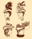 Four women's hats in retro style