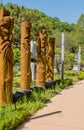 Four wooden jangseung or village guardians