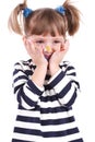 Four-year girl with hands soiled in a paint. Royalty Free Stock Photo