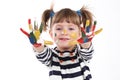 Four-year girl with hands soiled in a paint. Royalty Free Stock Photo