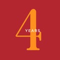 Four years symbol. Fourth birthday emblem. Anniversary sign, number 4 logo concept, vintage poster template, vector