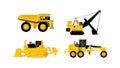 Four yellow mining vehicle set flat element isolated on white background Royalty Free Stock Photo