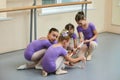 Four young ballerinas in ballet class. Royalty Free Stock Photo