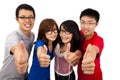 Four young teenagers and thumb up