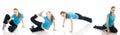 The four young womans doing yoga exercise isolated