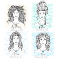 Four Zodiac signs beauty girls Royalty Free Stock Photo