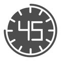 Fourhty five seconds on watch solid icon. 45 minutes time vector illustration isolated on white. Clock glyph style Royalty Free Stock Photo