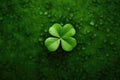 Fourleaf Green Clover On Green Background, Empty Space. Generative AI