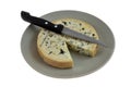 French Fourme d\'Ambert cheese in a plate isolated