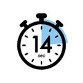 fourteen seconds stopwatch icon, timer symbol, 14 sec waiting time vector illustration