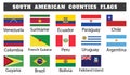 Fourteen South American countries flags Royalty Free Stock Photo