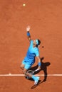 Fourteen times Grand Slam champion Rafael Nadal in action during his third round match at Roland Garros 2015