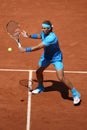 Fourteen times Grand Slam champion Rafael Nadal in action during his third round match at Roland Garros 2015